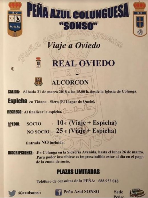 Desplazamiento de la Peña Azul Sonso al Oviedo - Alcorcón - Concejo de Colunga