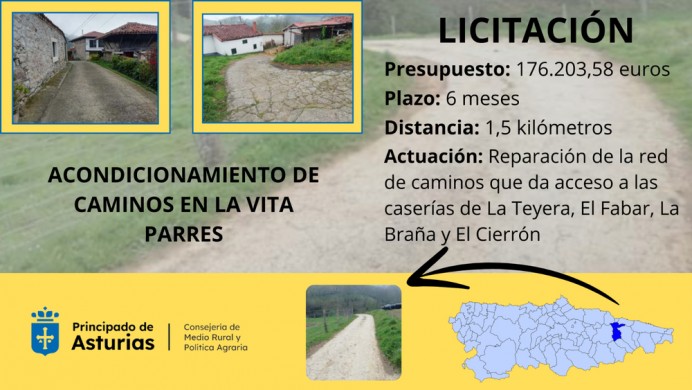 Medio Rural licita por 176.000 euros la mejora  de 1,5 kilómetros de la red de caminos de La  Vita, en Parres - Concejo de Parres