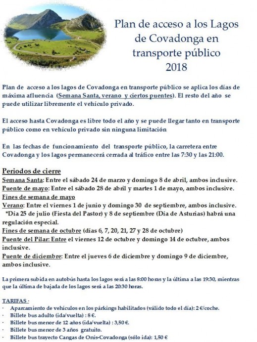 Plan de acceso a los Lagos de Covadonga en 2018 - Concejo de Cangas de Onís