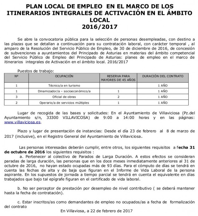 Plan de Empleo 2017 del Ayto de Villaviciosa - Concejo de Villaviciosa