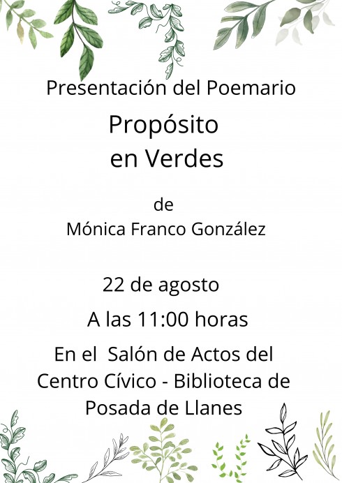Mónica Franco González presenta su poemario ‘Propósito en Verdes’ en Posada de Llanes - Concejo de Llanes