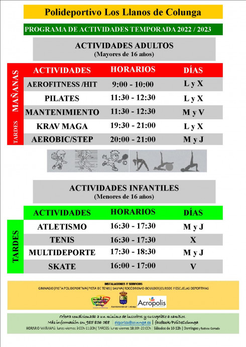 Nuevas actividades en el Polideportivo de Colunga - Concejo de Colunga