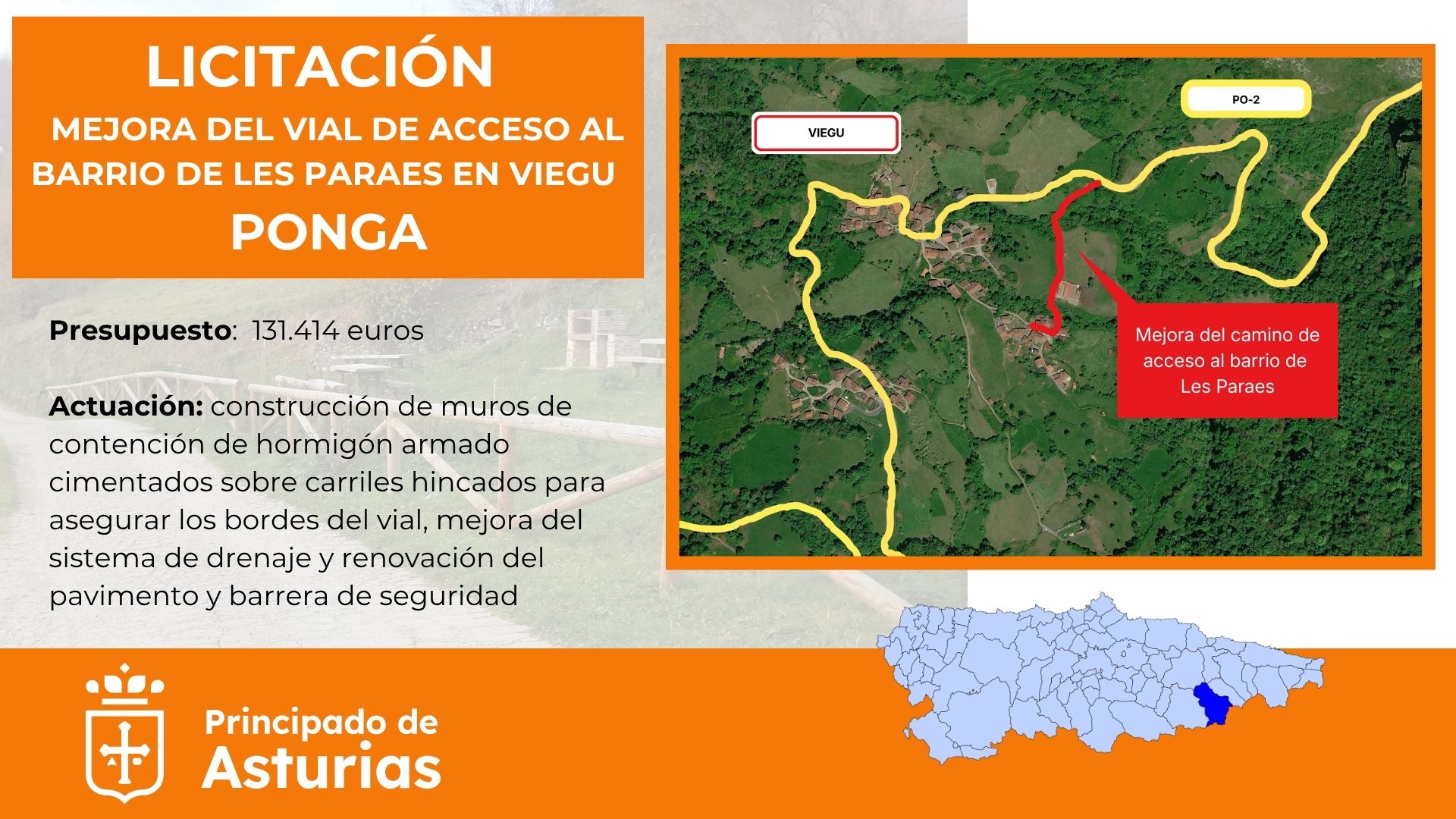 Movilidad licita la mejora del acceso a les Paraes, en Ponga, por más de 131.000 euros - Concejo de Ponga