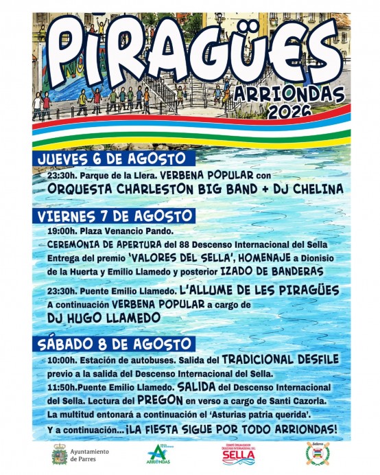 Programa de la Fiesta de les Piragues en Arriondas: actos del 6 al 8 de agosto