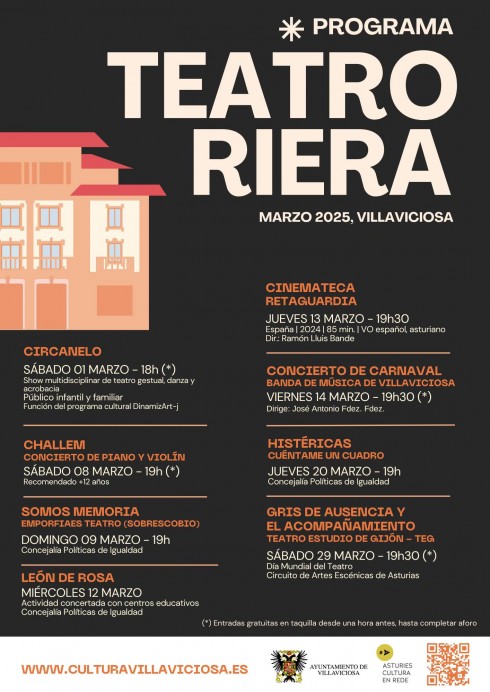 Marzo Cultural en Villaviciosa: conciertos, teatro y cine en el Teatro Riera - Concejo de Villaviciosa