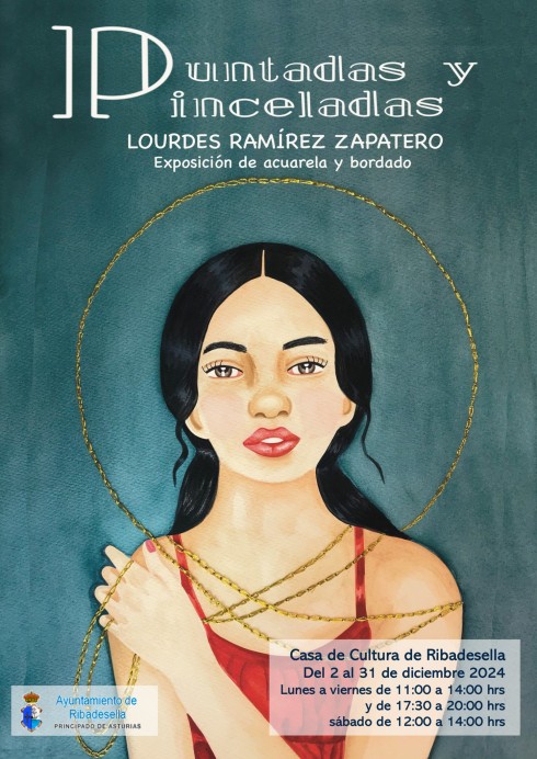 Exposición Puntadas y Pinceladas de Lourdes Ramírez, arte en acuarela y bordado en Ribadesella - Concejo de Ribadesella