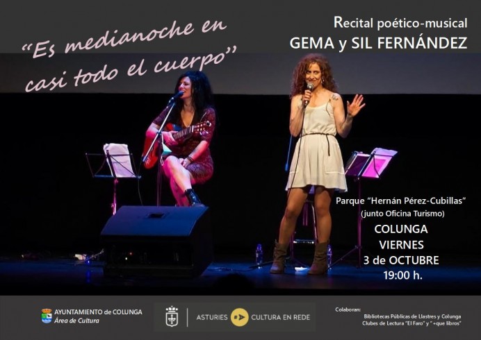 Colunga acoge el recital poético-musical: Es medianoche en casi todo el cuerpo de Gema y Sil Fernández - Concejo de Colunga