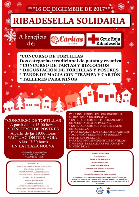 RIBADESELLA SOLIDARIA. SÁBADO 16 DE DICIEMBRE. A BENEFICIO DE CARITAS Y CRUZ ROJA RIBADESELLA - Concejo de Ribadesella