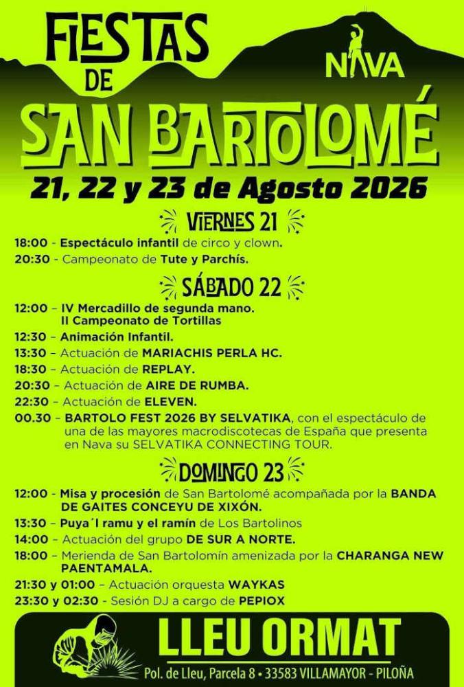 Fiestas de San Bartolomé en Nava: programa del 21 al 23 de agosto de 2026 - Concejo de Nava