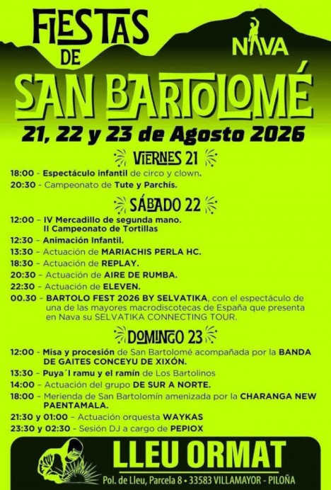 Fiestas de San Bartolomé en Nava: programa del 21 al 23 de agosto de 2026