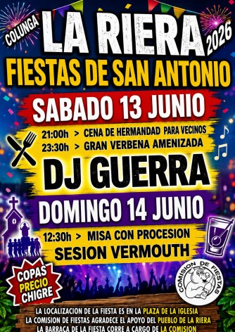 La Riera celebrará los días 13 y 14 de junio las fiestas de San Antonio