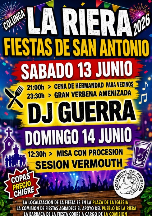 La Riera celebrará los días 13 y 14 de junio las fiestas de San Antonio
