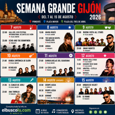La Semana Grande de Gijón 2026 ya tiene programación: nueve días de conciertos y ambiente festivo junto al mar