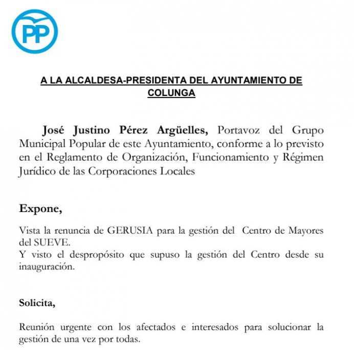 Renuncia al Centro de Mayores del Sueve - Concejo de Colunga