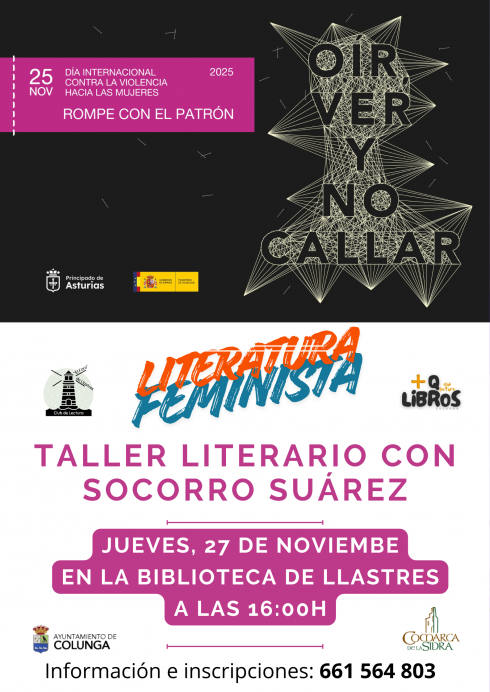 Taller literario feminista con Socorro Suárez en Llastres dentro del programa del 25N en Asturias - Concejo de Colunga