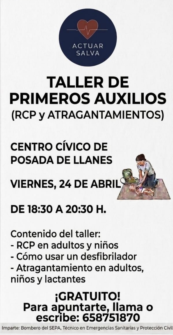 Posada de Llanes acoge un taller gratuito de primeros auxilios sobre RCP y atragantamientos - Concejo de Llanes