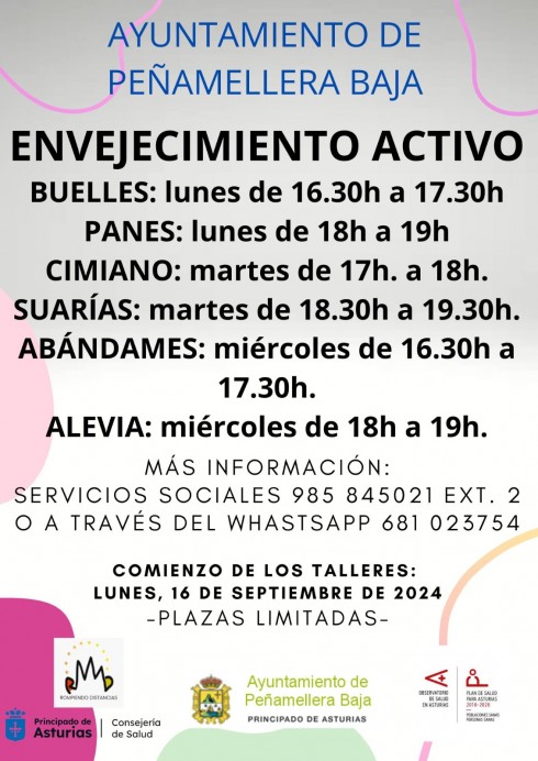 Peñamellera Baja invita a sus talleres de envejecimiento activo a partir del 16 de septiembre - Concejos Peñamellera Alta y Baja