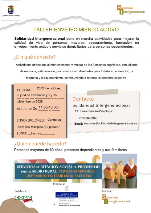 Lastres acoge el Taller de Envejecimiento Activo para promover la salud cognitiva de las personas mayores - Concejo de Colunga