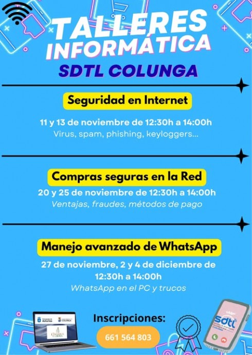 Talleres de informática gratuitos en el SDTL de Colunga durante noviembre y diciembre - Concejo de Colunga