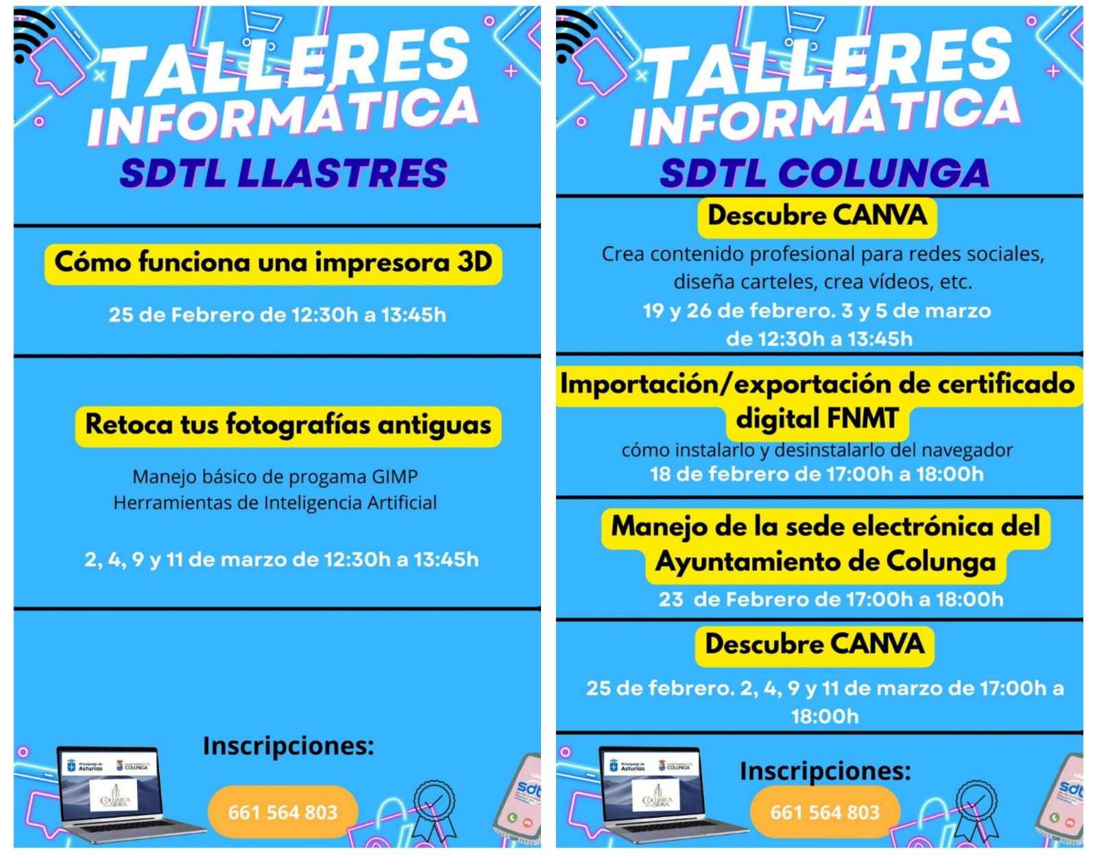 La SDTL de Colunga y Llastres ofrecen nuevos talleres de informática sobre impresión 3D, Canva y administración electrónica - Concejo de Colunga