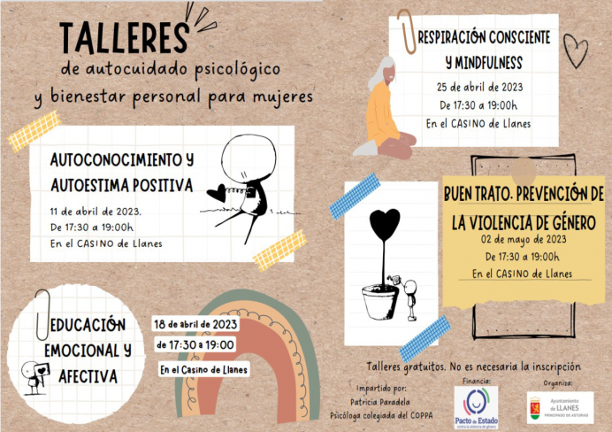 Talleres gratuitos de autocuidado psicológico y bienestar personal para mujeres en el Casino de Llanes. - Concejo de Llanes