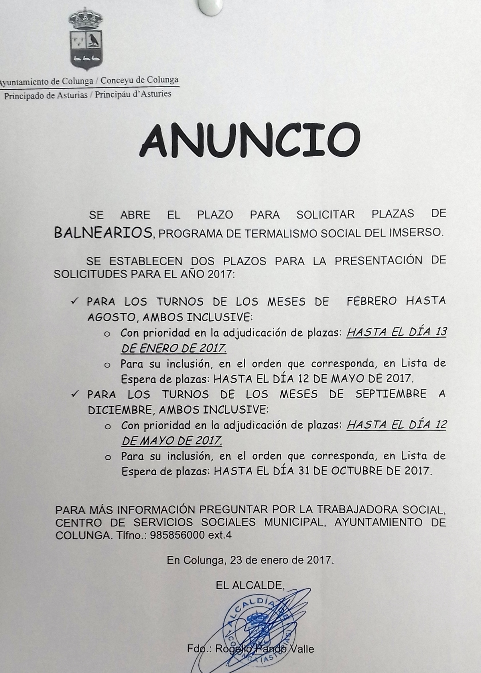 Abierto el plazo para solicitar plazas de Balnearios - Turismo