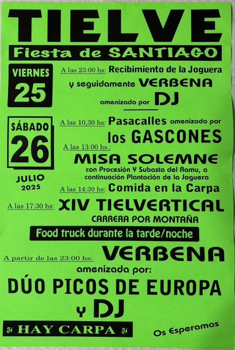 Tielve celebra este fin de semana la Fiesta de Santiago con música, tradición y deporte - Concejo de Cabrales