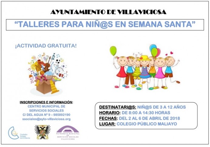 VILLAVICIOSA TENDRÁ TALLERES INFANTILES DURANTE LAS VACACIONES ESCOLARES DE SEMANA SANTA - Concejo de Villaviciosa