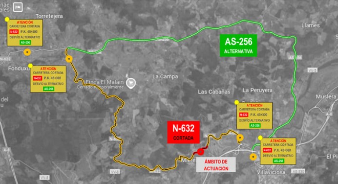 Afectación al tráfico en la N-632 por obras en Villaviciosa - Concejo de Villaviciosa