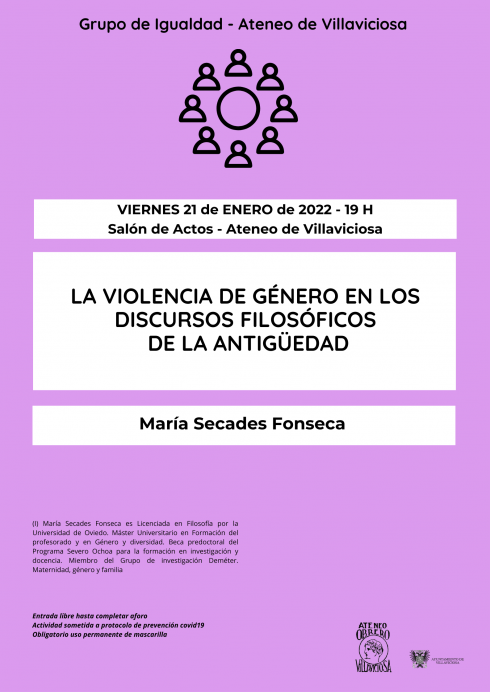 Violencia de género en los discursos filosóficos de la Antigüedad, charla del viernes en el Ateneo organizada por el Grupo de Igualdad - Concejo de Villaviciosa